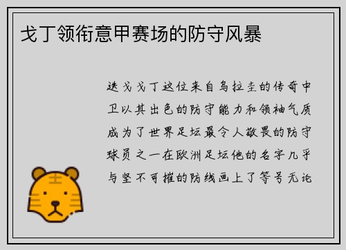 戈丁领衔意甲赛场的防守风暴