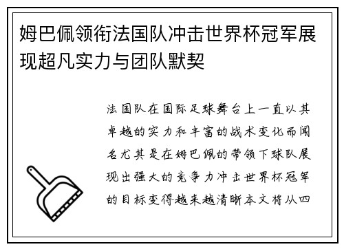 姆巴佩领衔法国队冲击世界杯冠军展现超凡实力与团队默契