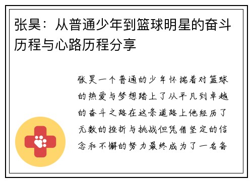 张昊：从普通少年到篮球明星的奋斗历程与心路历程分享
